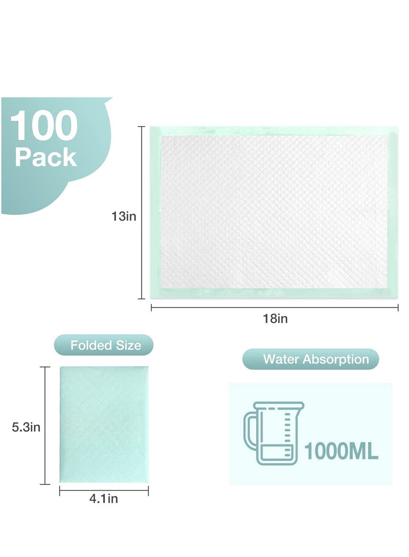 Bebiland 100 PCS Disposable Changing Pad, 33x45cm Extra Thick Leak-Proof Underpad Bed Table Protector Mat, Soft Non-Woven Fabric, Leak-Proof Underpad Bed Table Protector Mat,Baby Incontinence Changing Pads(Green) - Image 2