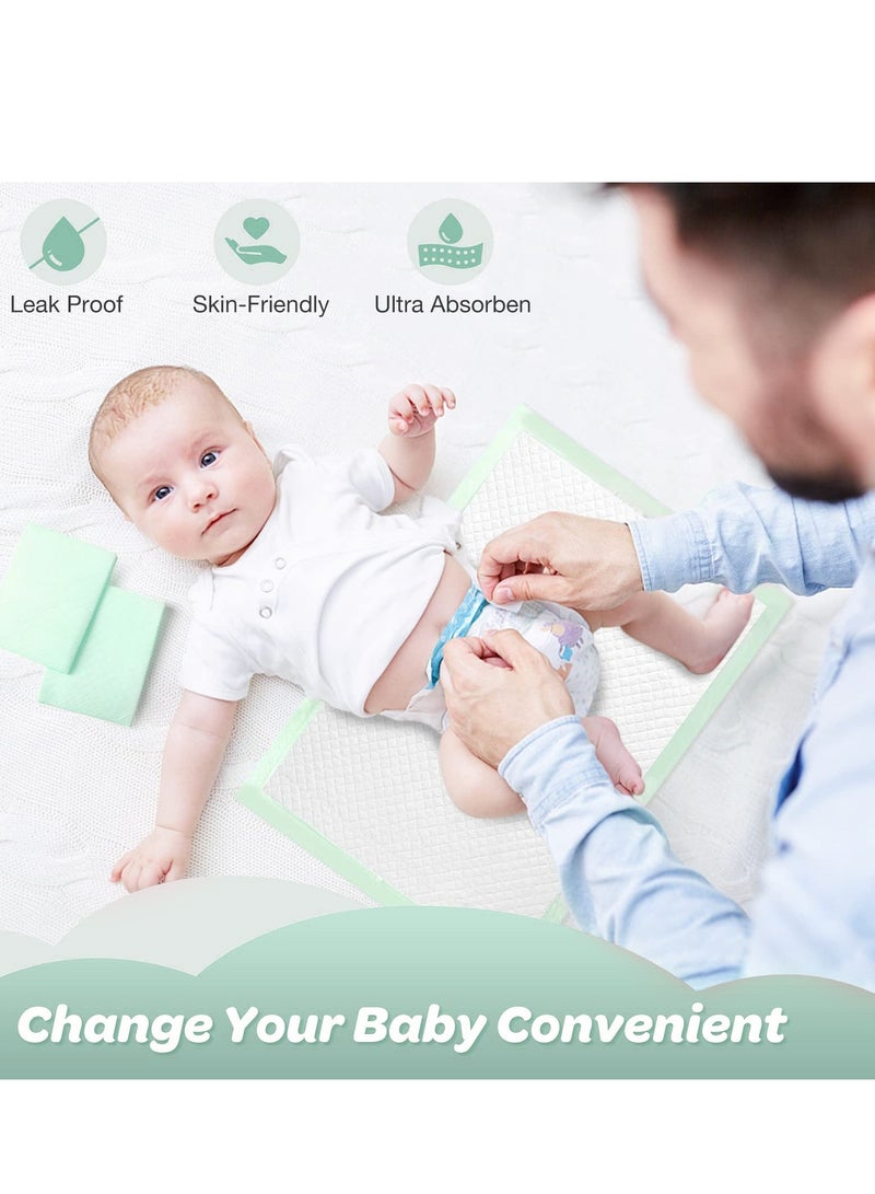 Bebiland 100 PCS Disposable Changing Pad, 33x45cm Extra Thick Leak-Proof Underpad Bed Table Protector Mat, Soft Non-Woven Fabric, Leak-Proof Underpad Bed Table Protector Mat,Baby Incontinence Changing Pads(Green) - Image 4