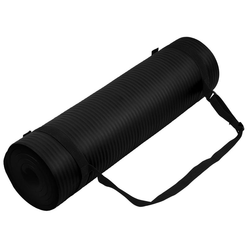 Fitvids All Purpose 1/2-Inch Extra Thick High Density Anti-Tear Exercise Yoga Mat with Carrying Strap, Black - Image 1