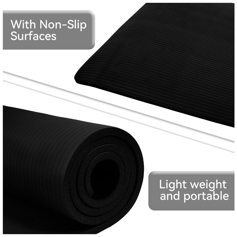 Fitvids All Purpose 1/2-Inch Extra Thick High Density Anti-Tear Exercise Yoga Mat with Carrying Strap, Black - Image 3