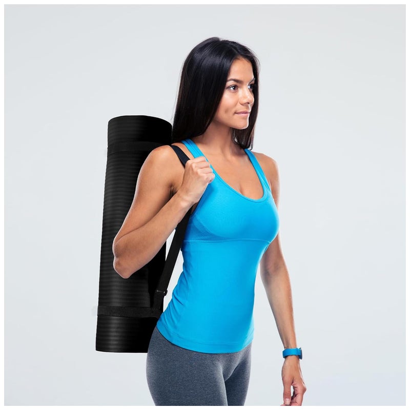 Fitvids All Purpose 1/2-Inch Extra Thick High Density Anti-Tear Exercise Yoga Mat with Carrying Strap, Black - Image 5