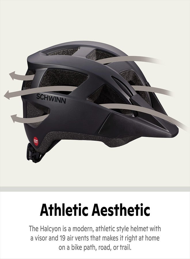Schwinn Halcyon ERT Bike Helmet for Adult Men Women, Ages 14 and Up, Can Fit Head Circumference 58-62cm, 19 Vents, Removeable Visor, Adjustable Fit, Large Black - Image 4