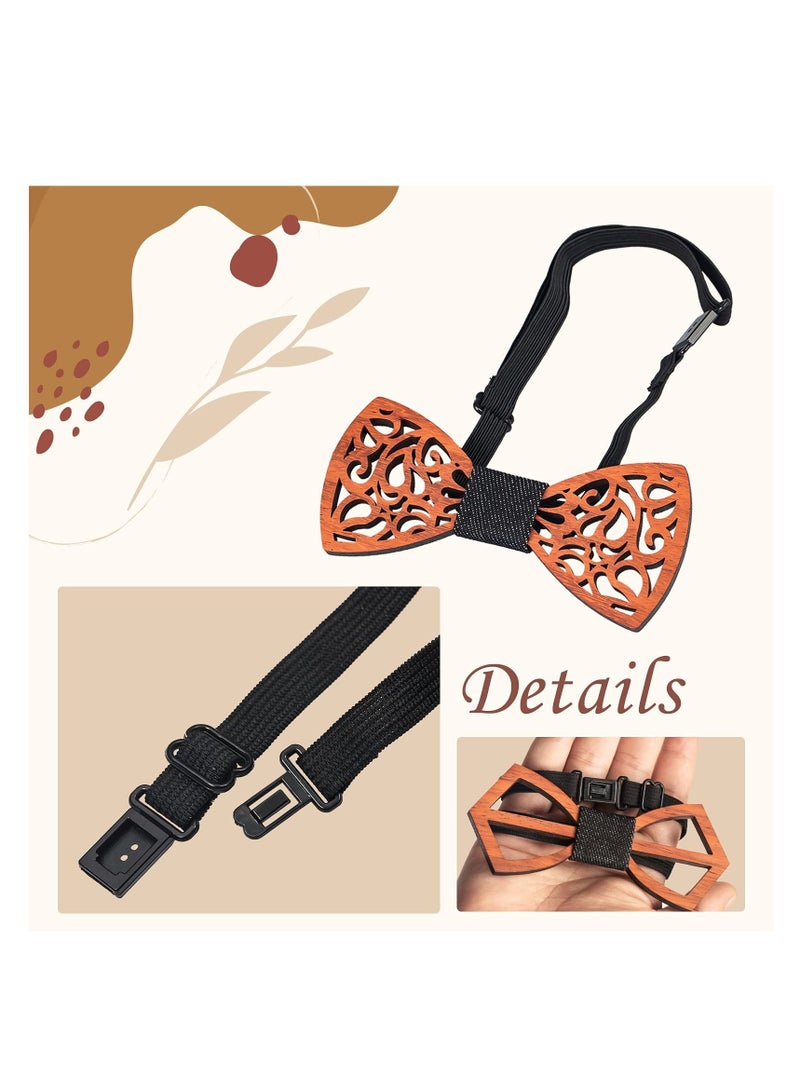 KASTWAVE 4 Pieces Wooden Bow Tie Handmade Customized Solid Wood Bow Tie Creative Wedding Wooden Bow Tie Necktie Wooden Bow Tie Cuff-Links Pocket Squares Suit for Every Proper Occasion - Image 5