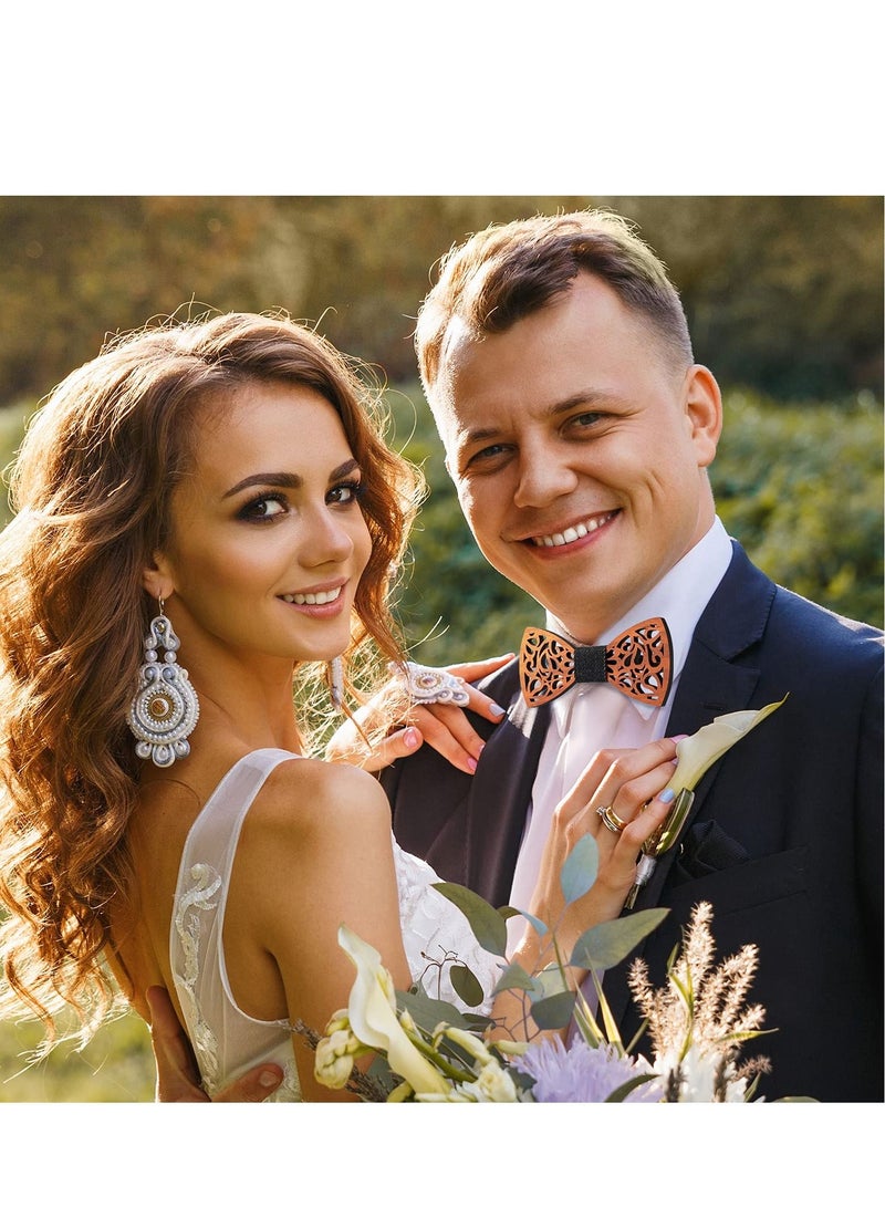 KASTWAVE 4 Pieces Wooden Bow Tie Handmade Customized Solid Wood Bow Tie Creative Wedding Wooden Bow Tie Necktie Wooden Bow Tie Cuff-Links Pocket Squares Suit for Every Proper Occasion - Image 4