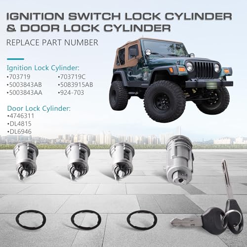 GrteRokky Ignition Key Switch Lock Cylinder with Two Keys Compatible for 1998-2001 Jeep Wrangler TJ & 1998-2000 Dodge Stratus Replaces 703719C 703719 5003843AB 5083915AB 924-703 4746311 DL4815 DL6946 - Image 3