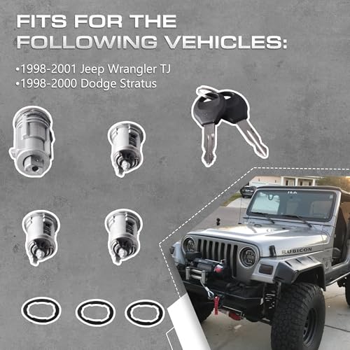 GrteRokky Ignition Key Switch Lock Cylinder with Two Keys Compatible for 1998-2001 Jeep Wrangler TJ & 1998-2000 Dodge Stratus Replaces 703719C 703719 5003843AB 5083915AB 924-703 4746311 DL4815 DL6946 - Image 2