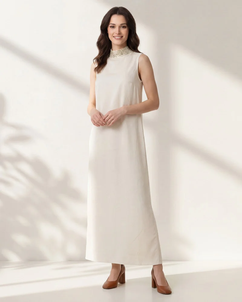 Redtag Women Ivory Satin Sleeveless Dress