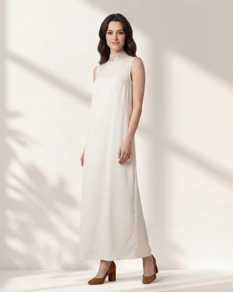 Redtag Women Ivory Satin Sleeveless Dress