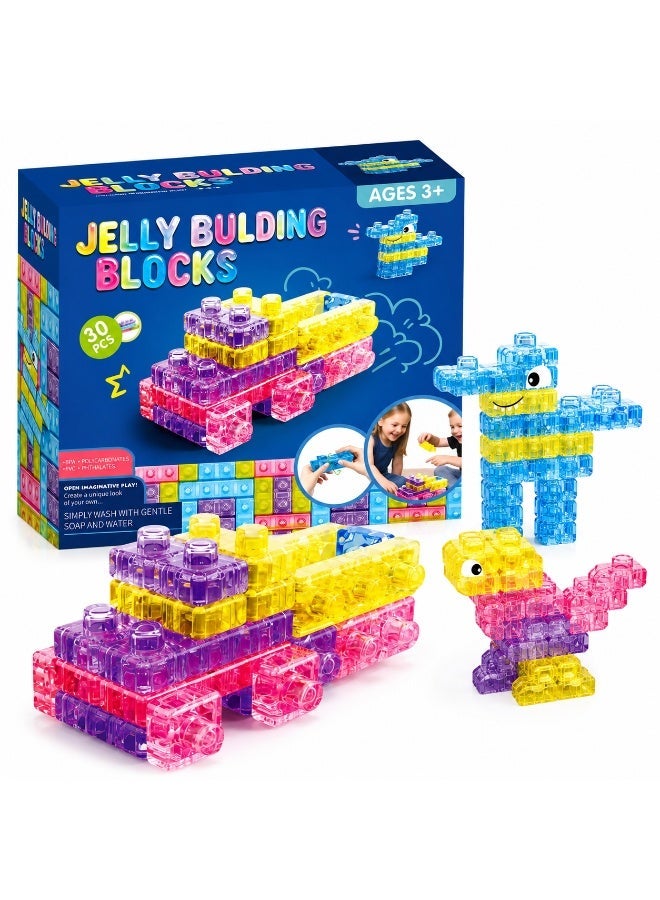 Twisoo Jelly Building Blocks 30 PCS Soft Transparent Construction Toy | STEM Educational Building Set | Sensory Learning Blocks | Ages 3+ - Image 1