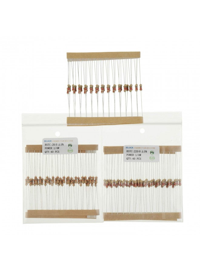 BOJACK 1000 Pcs 25 Values Resistor Kit 1 Ohm-1M Ohm with 5% 1/4W Carbon Film Resistors Assortment - Image 5