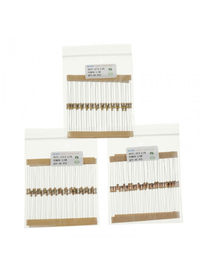 BOJACK 1000 Pcs 25 Values Resistor Kit 1 Ohm-1M Ohm with 5% 1/4W Carbon Film Resistors Assortment - Image 4