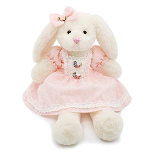 oits cute Small Soft Stuffed Animal Bunny Rabbit Plush Toy for Baby Girls 15inch (White Rabbit Wearing Pink Retro Dress) - Image 1