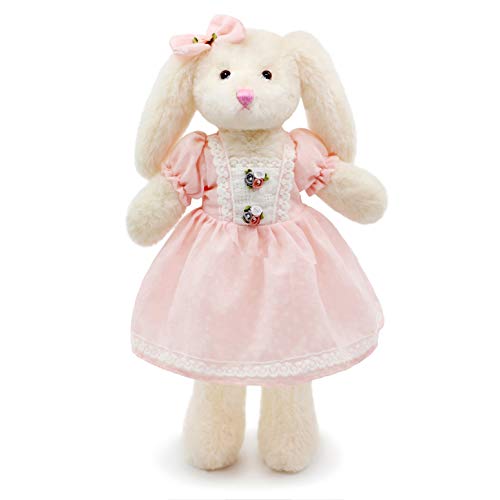oits cute Small Soft Stuffed Animal Bunny Rabbit Plush Toy for Baby Girls 15inch (White Rabbit Wearing Pink Retro Dress) - Image 2