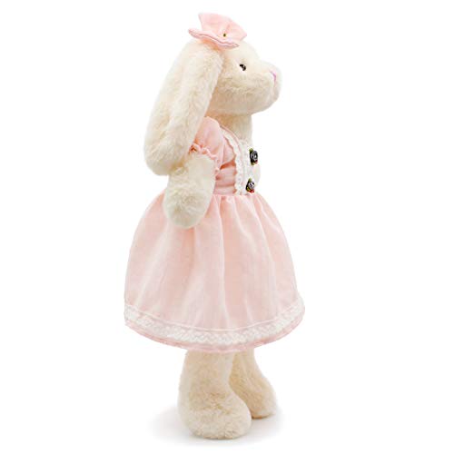 oits cute Small Soft Stuffed Animal Bunny Rabbit Plush Toy for Baby Girls 15inch (White Rabbit Wearing Pink Retro Dress) - Image 3