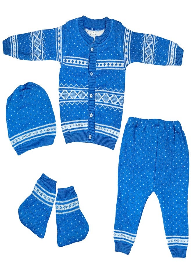 little PANDA Baby Sweater, Pant, Cap & Socks Sweater Set for New Born (IN, Age, 0 Months, 3 Months, Regular, Sky Blue) - Image 1