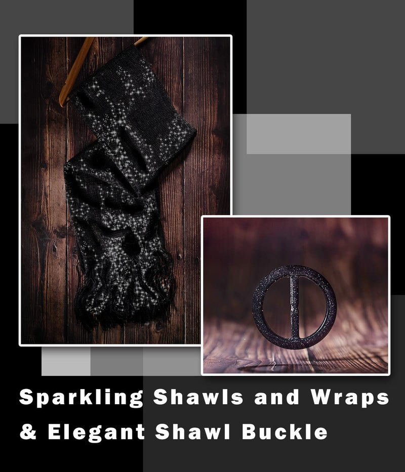 KUNINDOME Sparkling Metallic Shawls and Wraps with Buckle for Evening Dresses Party Wedding Bride Bridesmaid, black with black metalic thread - Image 2