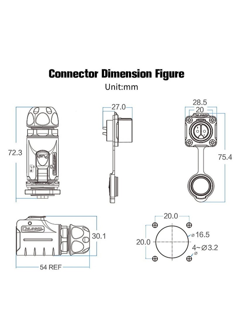Excefore - Industrial Waterproof Connector, IP67 Protection Level Circular Connector, Military Design Aviation Connector, Suitable fo rAutomotive, Marine, Lights (Metal, Plastic, 2 pin) - Image 1
