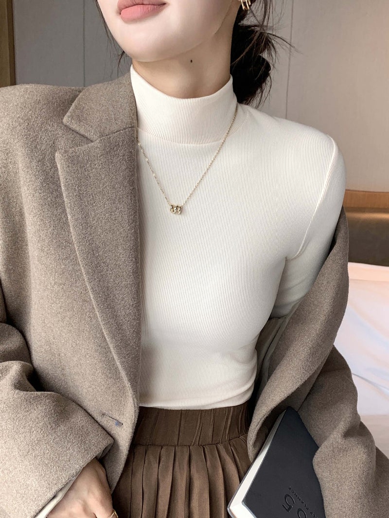 H329 Knitted Half Turtleneck Bottoming Shirt for Women New Autumn and Winter Inner Black and White Autumn Coat with Stylish Mid-Collar Pullover Long Sleeves - Image 2