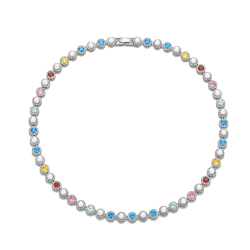 ALYXUY Tennis Necklaces for Men Dainty 18K Gold Plated Diamond Tennis Choker Necklace Cubic Zirconia Chain with Emerald Ruby and Aquamarine Gemstones for Men Bride Birthday Wedding Valentines Day Gifts 48 - Image 1