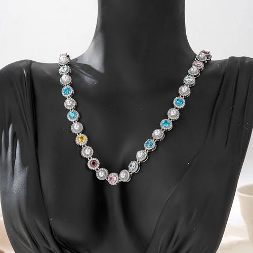 ALYXUY Tennis Necklaces for Men Dainty 18K Gold Plated Diamond Tennis Choker Necklace Cubic Zirconia Chain with Emerald Ruby and Aquamarine Gemstones for Men Bride Birthday Wedding Valentines Day Gifts 48 - Image 3