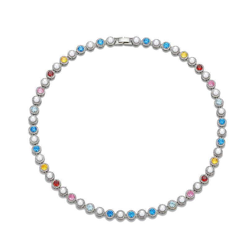 ALYXUY Tennis Necklaces for Men Dainty 18K Gold Plated Diamond Tennis Choker Necklace Cubic Zirconia Chain with Emerald Ruby and Aquamarine Gemstones for Men Bride Birthday Wedding Valentines Day Gifts 48 - Image 2