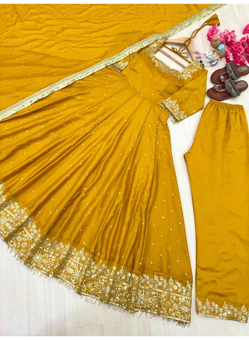 Super Asian Designer Anarkali Gown Set with Palazzo & Dupatta – Premium Embroidery & Fancy Lace Work - Image 2