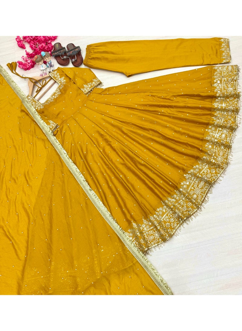 Super Asian Designer Anarkali Gown Set with Palazzo & Dupatta – Premium Embroidery & Fancy Lace Work - Image 3