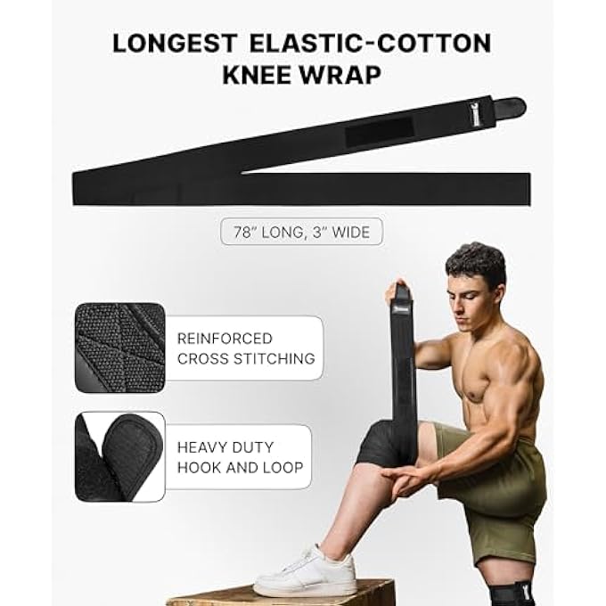 DMoose  Knee Wraps For Weightlifting, Powerlifting, Deadlifting, Bodybuilding, And Gym Workouts, 78 Inches Length (Pair), Reinforced Fastening Knee Wraps For Men And Women - Image 4