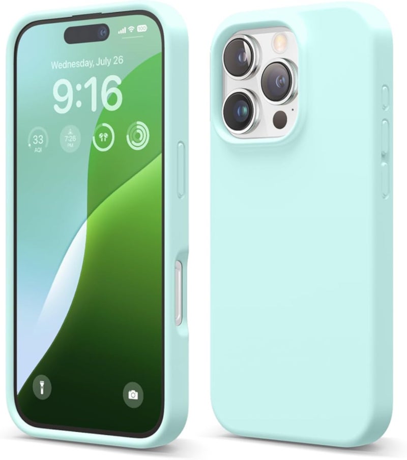 جراب elago متوافق مع iPhone 16 Pro، جراب سيليكون سائل فاخر، غطاء حماية كامل، مقاوم للصدمات، جراب هاتف نحيف، بطانة من الألياف الدقيقة الناعمة المقاومة للخدش (أزرق سماوي)