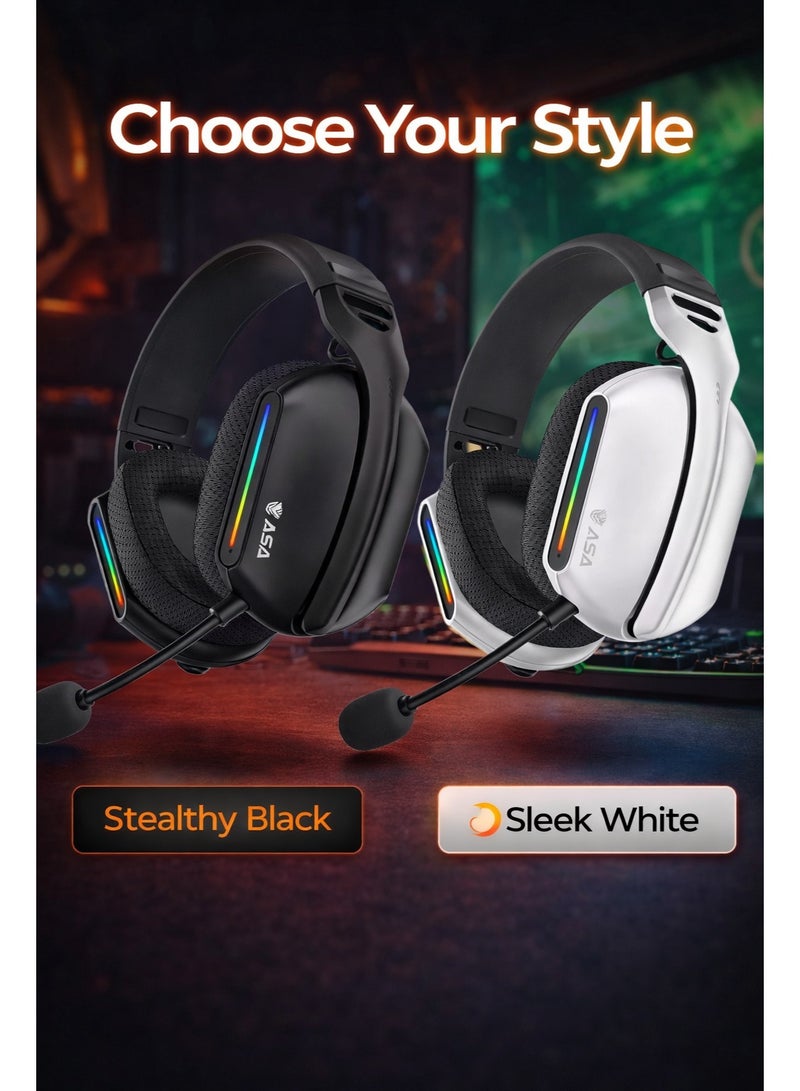 ASA A90 RGB Wireless & Wired Gaming Headset with Noise-Canceling Microphone – Bluetooth, USB & 3.5mm, Multi-Platform Compatibility - Image 4