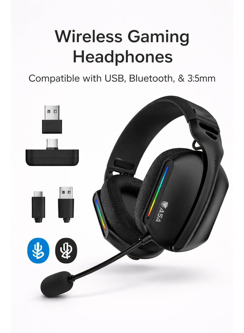 ASA A90 RGB Wireless & Wired Gaming Headset with Noise-Canceling Microphone – Bluetooth, USB & 3.5mm, Multi-Platform Compatibility - Image 1