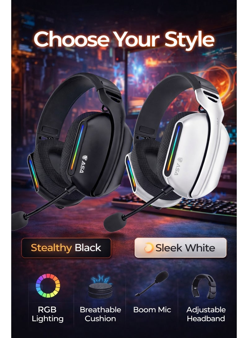 ASA A90 RGB Wireless & Wired Gaming Headset with Noise-Canceling Microphone – Bluetooth, USB & 3.5mm, Multi-Platform Compatibility - Image 5