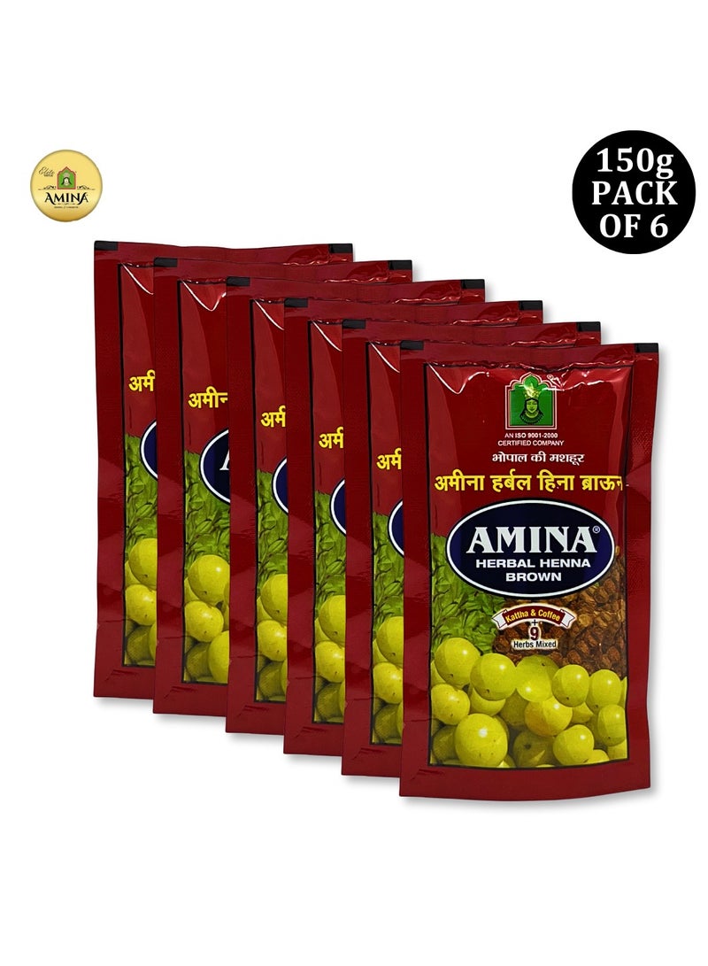 Amina Natural Brown Herbal Henna Powder For Hair Color, Natural Black Hair, Herbal Conditioning Hair Dye for Silky & Shiny Soft Hair Colour for Men & Women (150 Gms x Pack Of 6) - Image 2