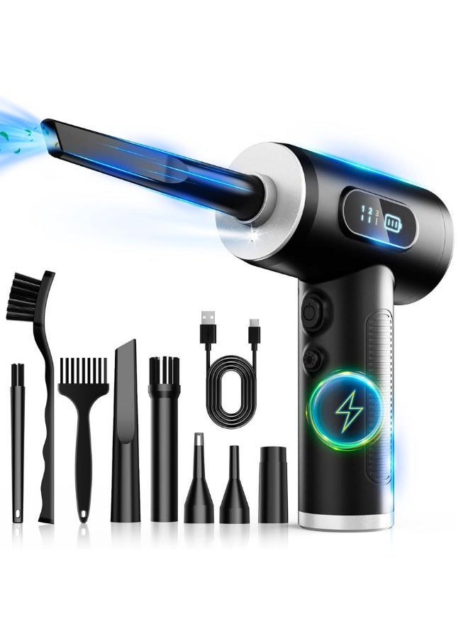 Compressed Air Duster-3 Gear Adjustable 100000RPM Electric Air Duster with LED Light, Rechargeable Cordless Air Blower for Keyboard Electric Devices Cleaning. Replaces Compressed Air Cans (Black) - Image 1