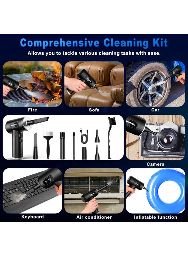 Compressed Air Duster-3 Gear Adjustable 100000RPM Electric Air Duster with LED Light, Rechargeable Cordless Air Blower for Keyboard Electric Devices Cleaning. Replaces Compressed Air Cans (Black) - Image 3