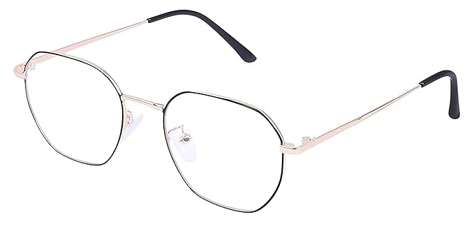 mashamart® Hexagon Shape Blue Cut Antiglare Computer Eyeglasses For Men And Women |Blue Light Filtering Glasses For Computer And Mobile Use | 100% UV Protection | Gold Silver Rose-Gold (Gold Black) - Image 2