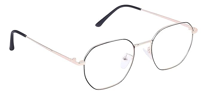 mashamart® Hexagon Shape Blue Cut Antiglare Computer Eyeglasses For Men And Women |Blue Light Filtering Glasses For Computer And Mobile Use | 100% UV Protection | Gold Silver Rose-Gold (Gold Black) - Image 1