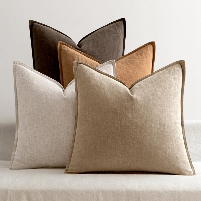 MIULEE Neutral Brown Linen Pillow Covers Pack of 4 Decorative Natural Fall Throw Pillow Covers Soft Accent Boho Farmhouse Couch Pillowcases Modern Spring Decor for Living Room Bed Sofa 18x18 Inch - Image 2