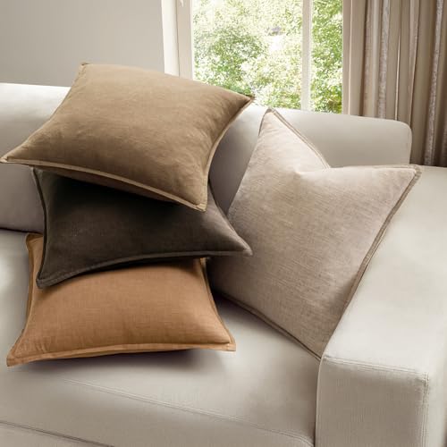 MIULEE Neutral Brown Linen Pillow Covers Pack of 4 Decorative Natural Fall Throw Pillow Covers Soft Accent Boho Farmhouse Couch Pillowcases Modern Spring Decor for Living Room Bed Sofa 18x18 Inch - Image 3