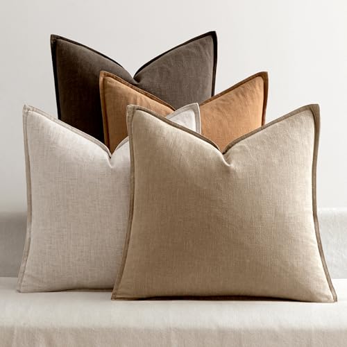 MIULEE Neutral Brown Linen Pillow Covers Pack of 4 Decorative Natural Fall Throw Pillow Covers Soft Accent Boho Farmhouse Couch Pillowcases Modern Spring Decor for Living Room Bed Sofa 18x18 Inch - Image 1