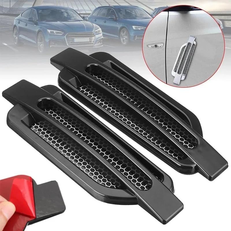 YOURKARTS.COM Car Side SCOOP Vent Decorative Sticker Black with Silver Grill | Duct Air Flow Fender Vent Decal | Universal Car Styling Accessory | Set of 2 (double line) - Image 3