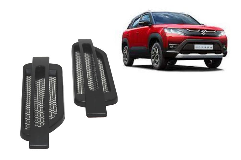 YOURKARTS.COM Car Side SCOOP Vent Decorative Sticker Black with Silver Grill | Duct Air Flow Fender Vent Decal | Universal Car Styling Accessory | Set of 2 (double line) - Image 1