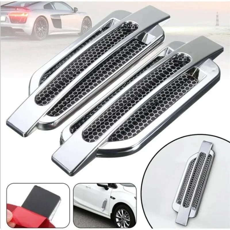 YOURKARTS.COM Car Side SCOOP Vent Decorative Sticker Black with Silver Grill | Duct Air Flow Fender Vent Decal | Universal Car Styling Accessory | Set of 2 (double line) - Image 5