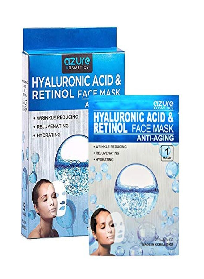 Azure Cosmetics Azure Hyaluronic Acid & Retinol Anti Aging Facial Sheet Mask Hydrating, Toning & Rejuvenating | Helps Reduce Fine Lines & Wrinkles | Smooths & Repairs Elasticity | Made In Korea 5 Pack - Image 1
