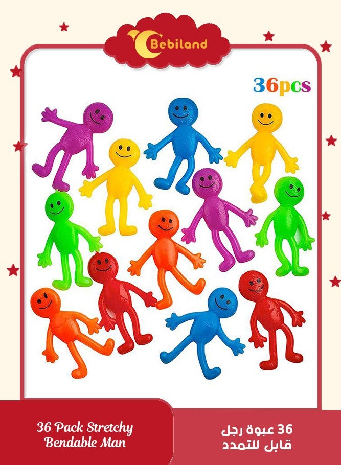 Bebiland 36 Pack Stretchy Bendable Man with Assorted Fun Colors, Sticky Stretchable Slimy Gooey Texture Toy for Stress Anxiety Relief, Great for Party Favor - Image 1