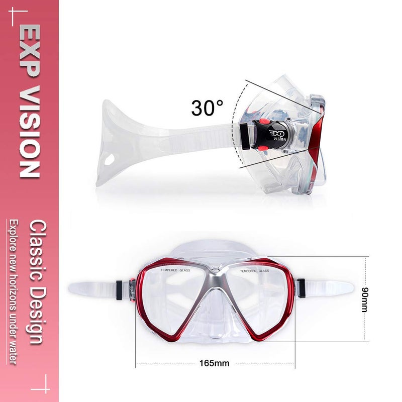 EXP VISION Snorkel Diving Mask, Panoramic HD Swim Mask, Anti-Fog Scuba Diving Goggles, Tempered Glass Dive Mask Adult Youth Silicone Skirt Swim Goggles with Nose Cover - Image 4