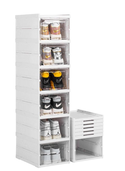 6 Layers Shoe Storage Box Collapsible Shoe Rack, Foldable Closet Organizer with Lids, Clear Plastic Stackable Sneaker Display Container