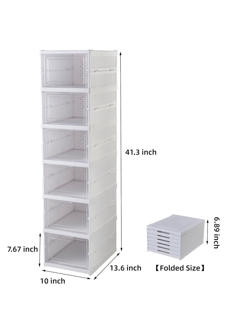 6 Layers Shoe Storage Box Collapsible Shoe Rack, Foldable Closet Organizer with Lids, Clear Plastic Stackable Sneaker Display Container