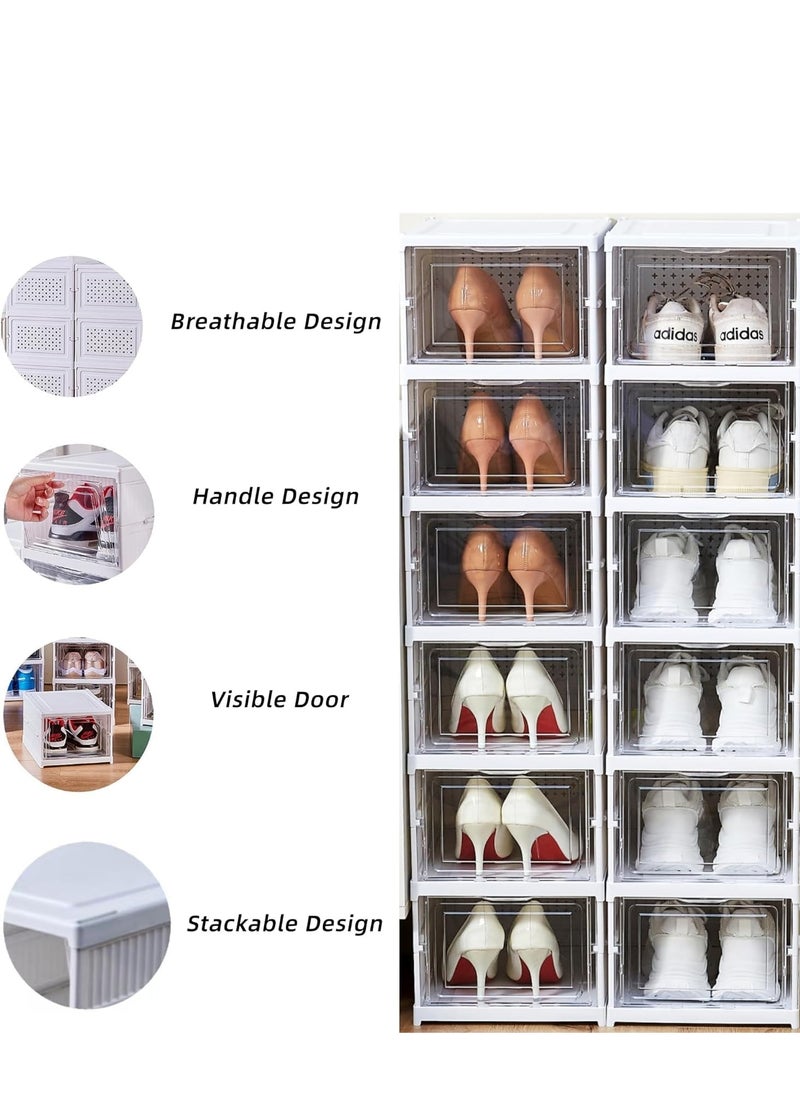 6 Layers Shoe Storage Box Collapsible Shoe Rack, Foldable Closet Organizer with Lids, Clear Plastic Stackable Sneaker Display Container