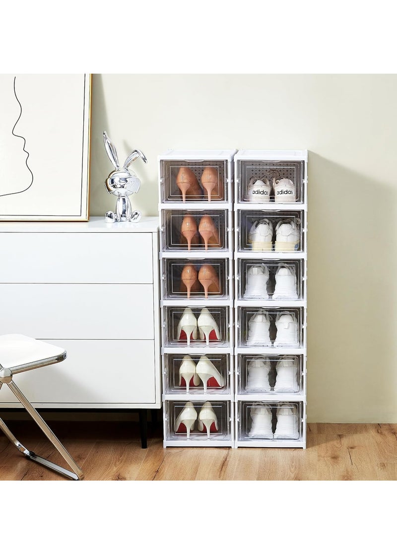 6 Layers Shoe Storage Box Collapsible Shoe Rack, Foldable Closet Organizer with Lids, Clear Plastic Stackable Sneaker Display Container